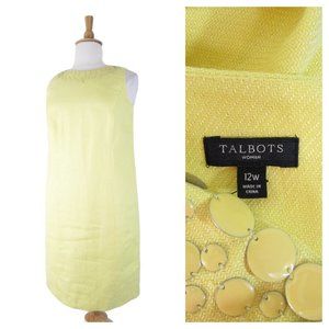 Talbots Solid Light Yellow Linen Sheath Shift Dress 12W